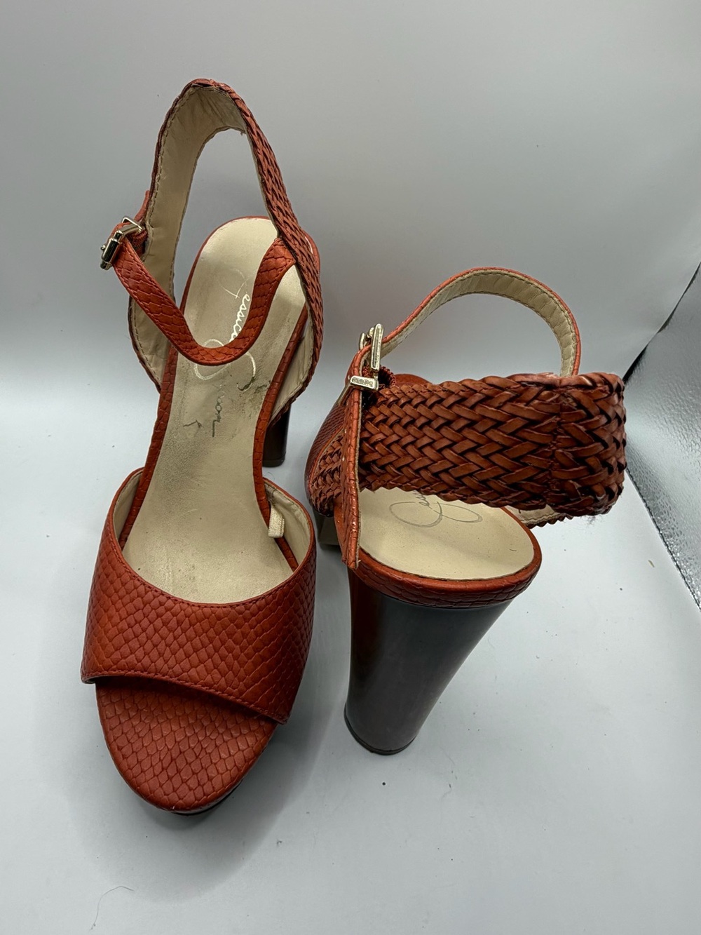 Jessica Simpson Alesta Burnt Orange Textured Platform Block Heel Sandals - Picture 3 of 6